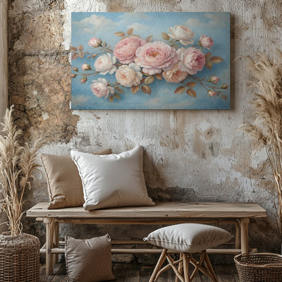 Pink And White Peony Flowers With Green Leaves Floral Canvas Wall Art Print For Living Room, Bedroom, Office, Hallway, Entryway, Gallery Wall And Modern Home Decor