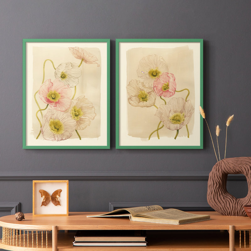 Coquelicots rétro vintage I - impression encadrée de qualité supérieure - prête à être accrochée - aucun clou requis - aucun clou requis