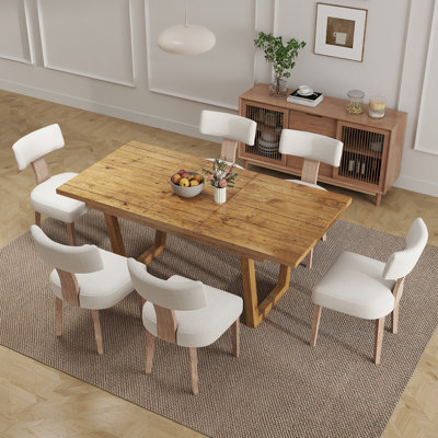 Solid Wood Dining Table Set Farmhouse Extendable Dining Table And Upholstered Chair For Dining Room/Kitchen