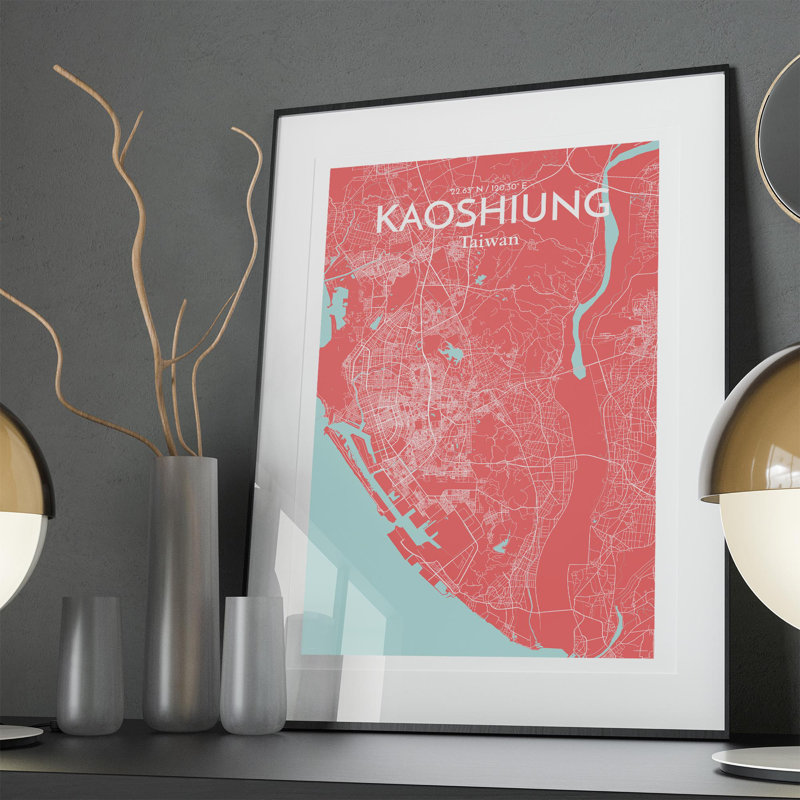 Kaoshiung City Map In Maritime - No Frame Print, 36cm H x 24cm W x 0.05cm D