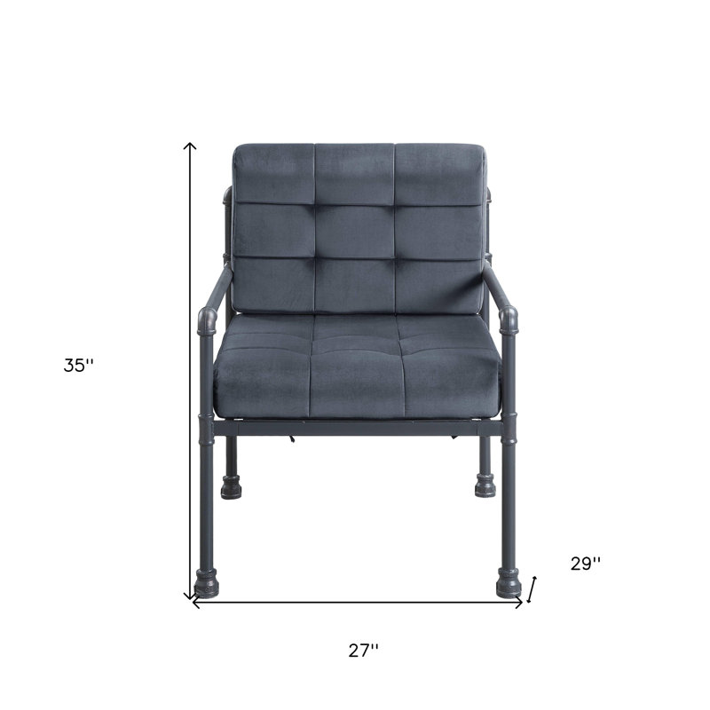  Fauteuil en velours gris avec accents bleu acier