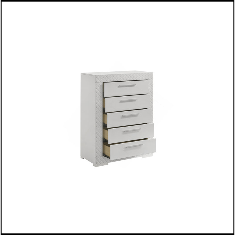 Commode 5 tiroirs en bois blanc Blanca