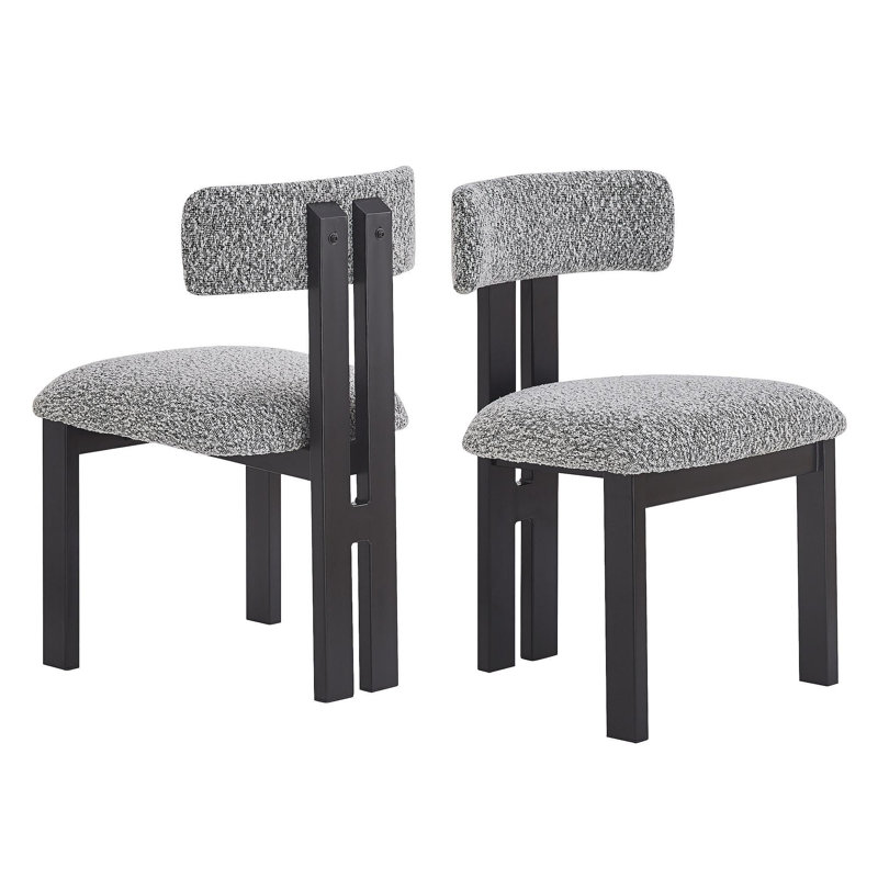 Chaises de salle à manger rembourrées sans accoudoirs avec pieds en métal (ensemble de 2), Gris foncé / Noir