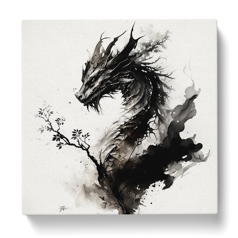 Dragon Ink Wash - Wrapped Canvas, 50cm H x 50cm W x 3cm D