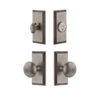 Carré Tall Plate Complete Entry Set with Carré Knob in Satin Brass -  Grandeur Hardware