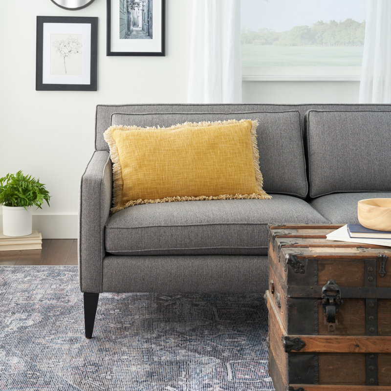 Yellow Fringed Cotton Rectangular Throw Pillow 14" x 24"