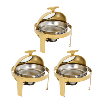 3Pcs Countertop Round Stainless Steel Chafing Dishes Buffet Warmer Chafers Set Gold With Lid