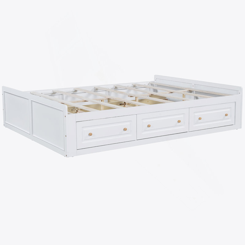 Structure de lit plateforme en bois avec 6 tiroirs , Blanc
