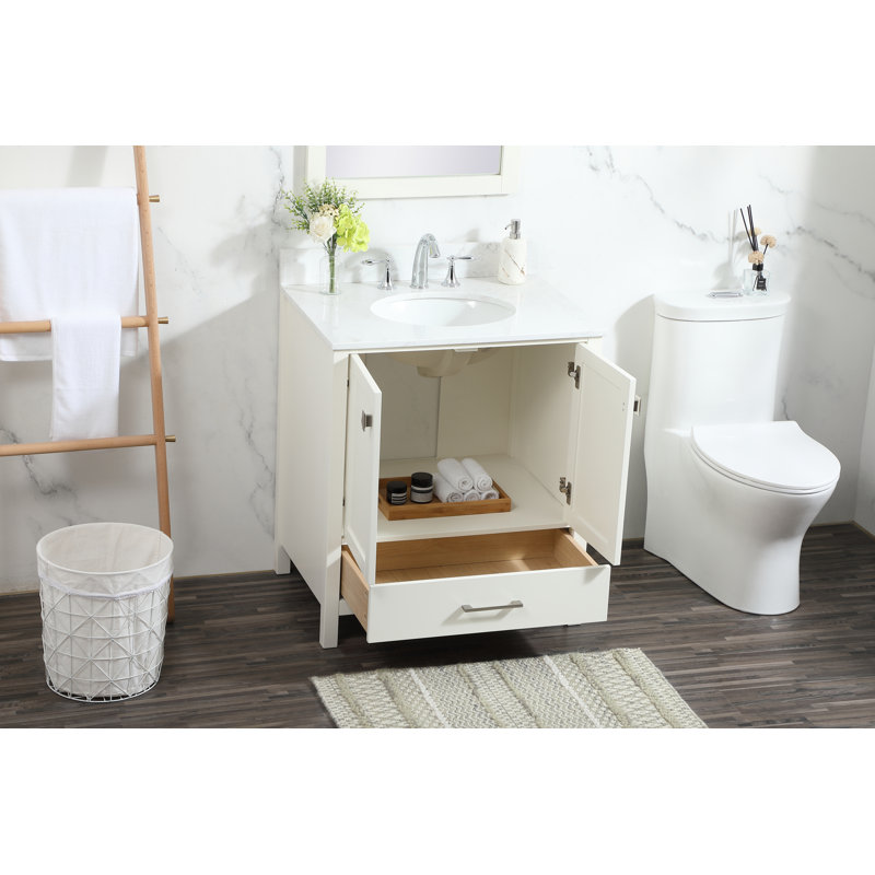 Irene 30'' Single Bathroom Vanity with Engineered Marble Top, White