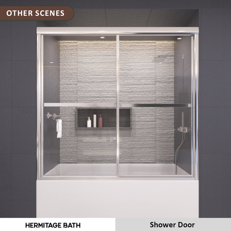 Vetra 59 In. W X 56 In. H Sliding Framed Tub Door in Silver With Clear Glass, Silver