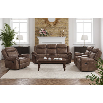Transitional Manual Glider Recliner Sofa Set