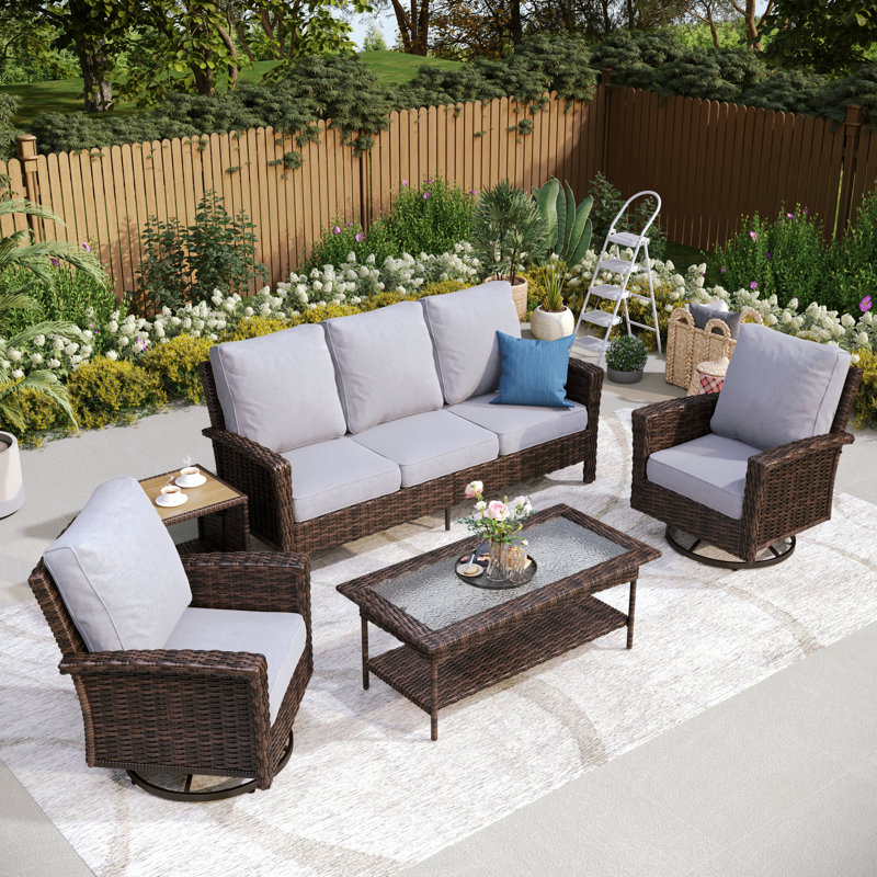 Outdoor Wicker Patio Conversation Furniture Set, Light Gray, No