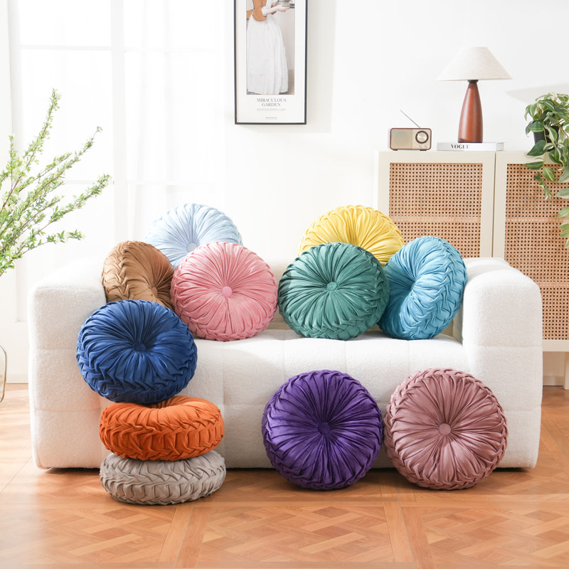 Velvet Round Decorative Pillow for Sofa Decor (15-Inch), Navy Blue