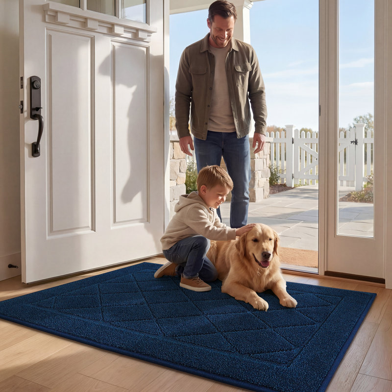 Tapis de porte antidérapant avec support en caoutchouc et tapis d'entrée antidérapant à l'intérieur, Marine