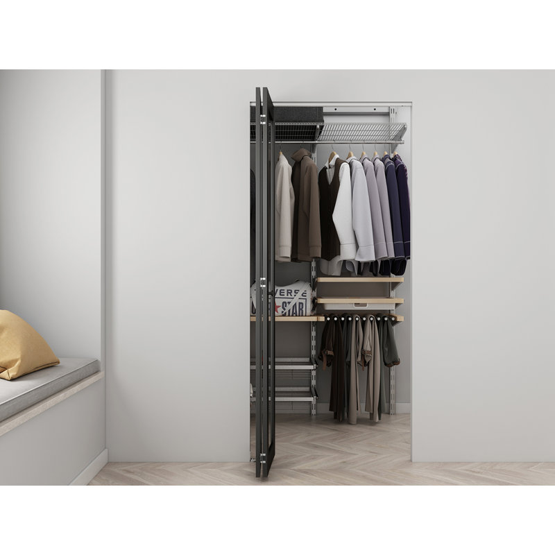 36 in. x 80 in. Full Lite Frosted Glass Black MDF Bi-Fold Door with Hardware Kit and Door Handle, Black, 30" x 80"