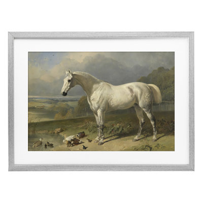 Grey Horse And Ducks In Landscape Framed Print Under Glass, design by Tina LeCour