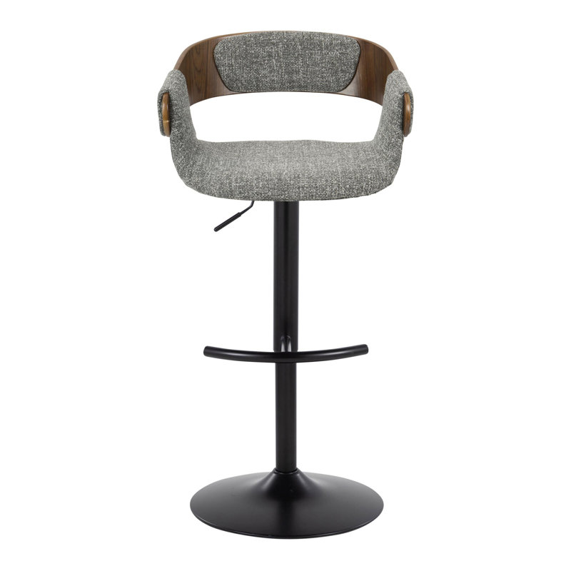 Tabouret de bar Laurenzio, Tissu gris / bois de noyer, Noir