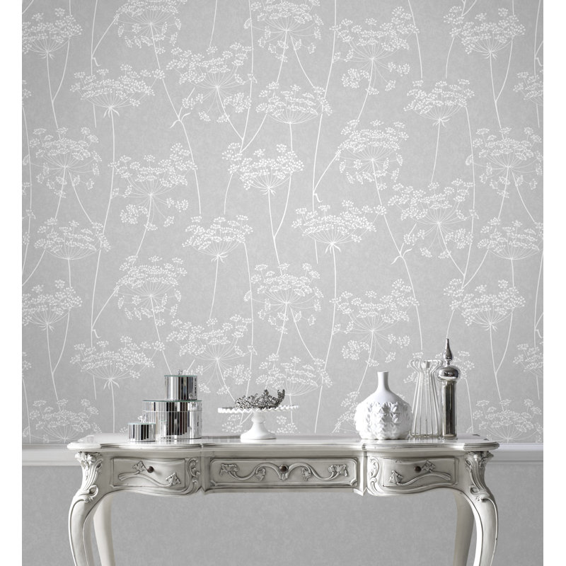 Innocence Floral Wallpaper Roll, Cloud Gray