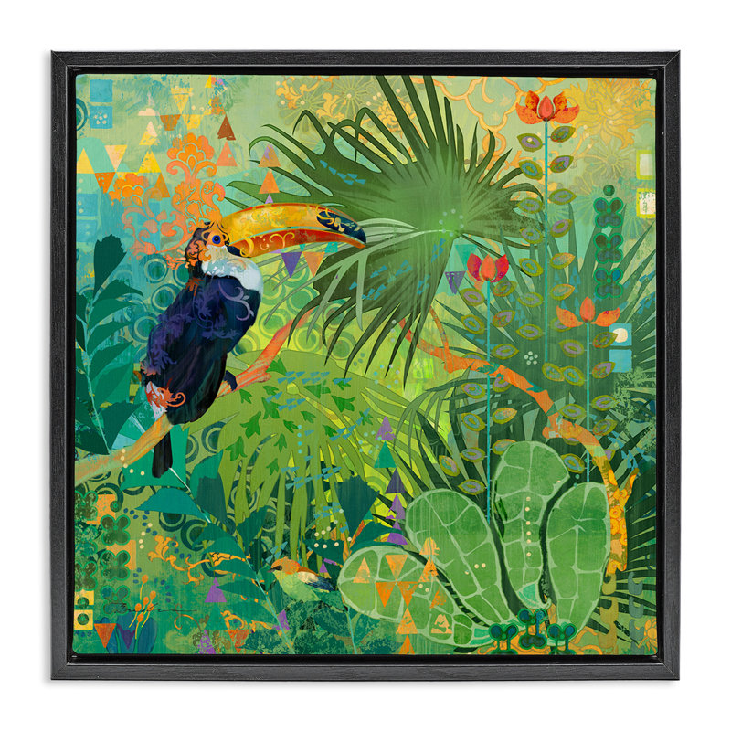 Toucan, forêt tropicale naturelle, Cadre flottant noir de jais, H 25 po x l 25 po
