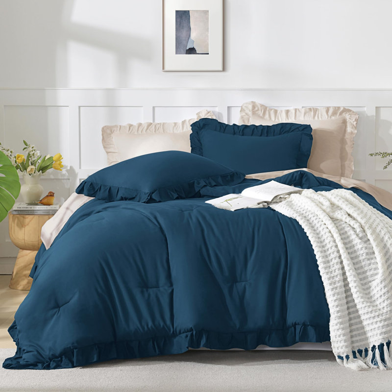 Andency Oversized King Ruffle Comforter Set 120x120, 3 Pieces Burgundy Lightweight Fluffy Super King Bedding Set, Shabby Chic Famhouse All Season Bed Set for Girls Women