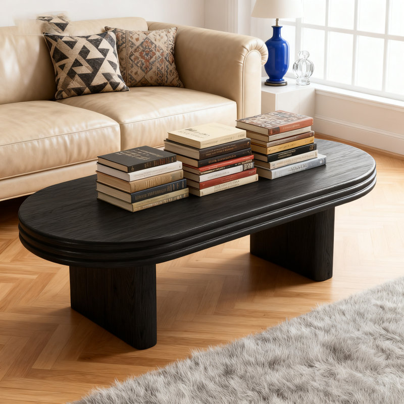 Modern Oval Fluted Coffee Table, Black
