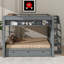 Lit superposé double avec structure transformable, marches de rangement, table de chevet et tiroirs triples