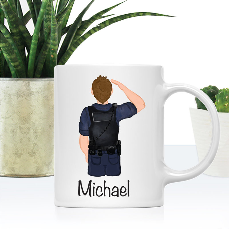 Tasse à café personnalisée, Blanc / brun, homme, agent de police 27, Oui