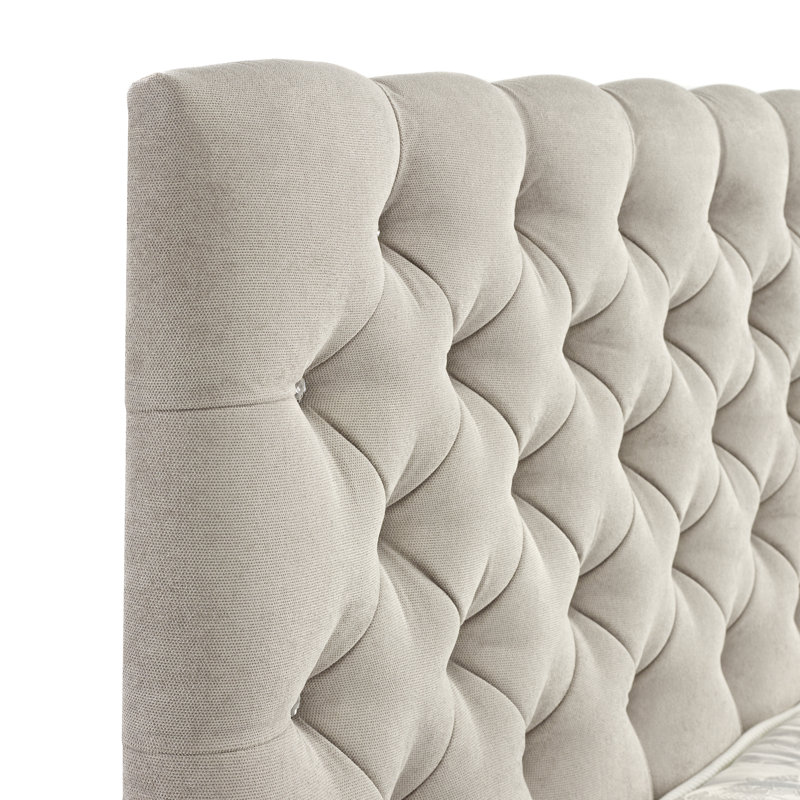 Terrence Upholstered Velvet Bed, Double (4'6), Kensington Silver