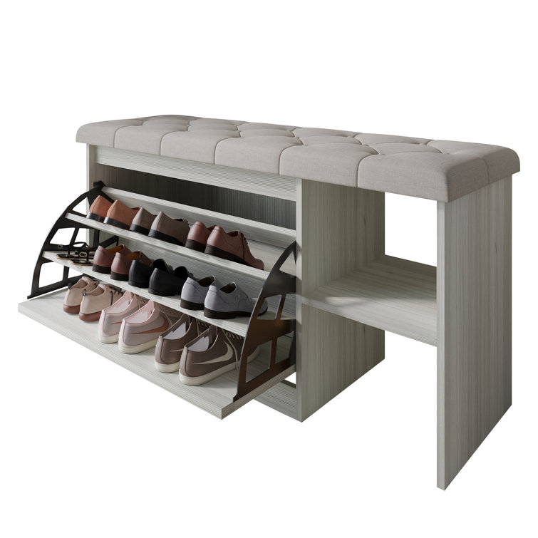 ShoeStation Linen Upholstered Storage Bench