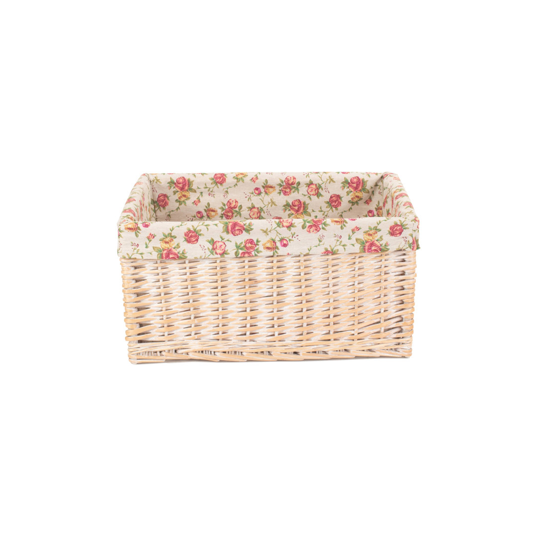 Garden Rose Lined Storage Wicker Basket