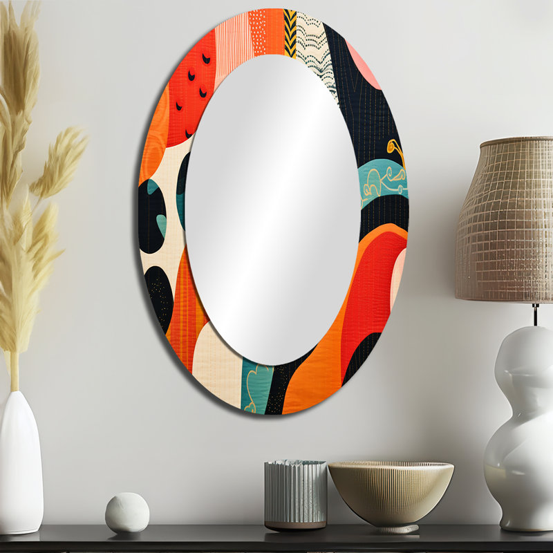 Miroir mural Mid Century Vintage Textiles II - Rouge, 36 po x 24 po