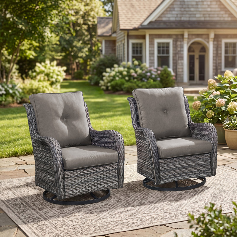Swivel and sliding wicker patio chairs, Gris, Gris