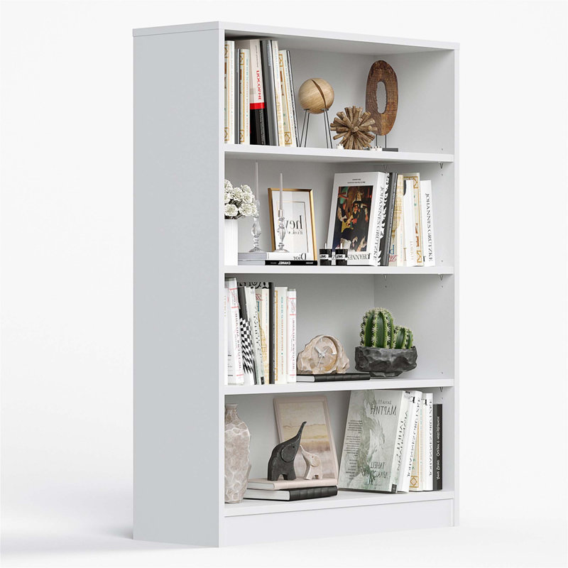 Bibliothèque moderne en bois à 4 tablettes de 48 pouces de hauteur, parfaite pour le rangement et la présentation de la chambre à coucher et du salon