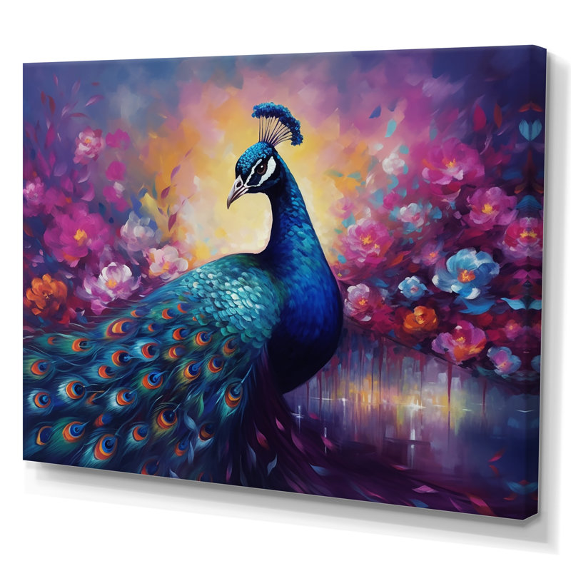 «Vibrant Peacock II» - art mural paon, H 16 po x l 32 po x P 1 po, Toile tendue
