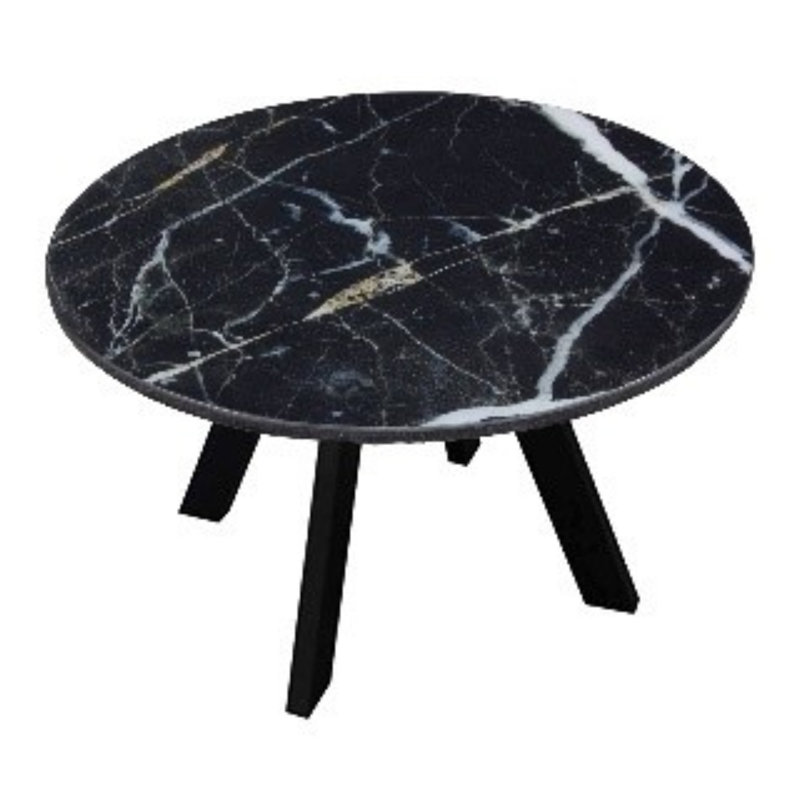 4 People Dining Set With Marble Print Round Table