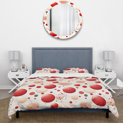 Red And White Polka Dots III Geometric Shapes Duvet Cover