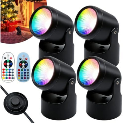 4PCS RGBW Uplights Indoor Spotlight for Plants, 6W LED Spot Lights with Remote & Foot Switch, Color Changing Accent Lighting for Wall, Artwork, Room & Party Decor, Plug-in Floor Uplight, White