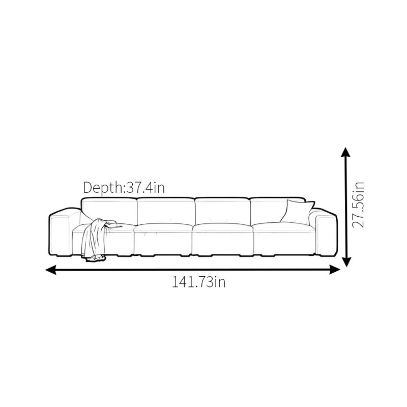 Canapé moderne simple carré, 27.56" H x 141.73" W x 37.4" D, 4
