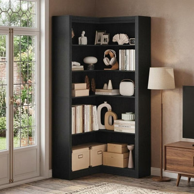 Bibliothèque de coin blanche en L de 71,8 po, grande bibliothèque Conner avec ensemble anti-basculement, bibliothèque en L à 5 niveaux pour le bureau à domicile