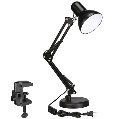 Lampe de bureau à bras articulé en métal noir avec pince, lampe de travail moderne pour bureau à domicile, culot E26