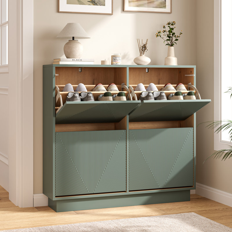 16 Pair Flip Down Shoe Storage, Green