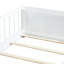 Lit simple sur plancher blanc, avec étagères intégrées, barrières de sécurité, sommier à 7 lattes en contreplaqué, montage facile, rangement, barrières de sécurité pour plus de sécurité, lit plateforme de 18 cm, manuel inclus.