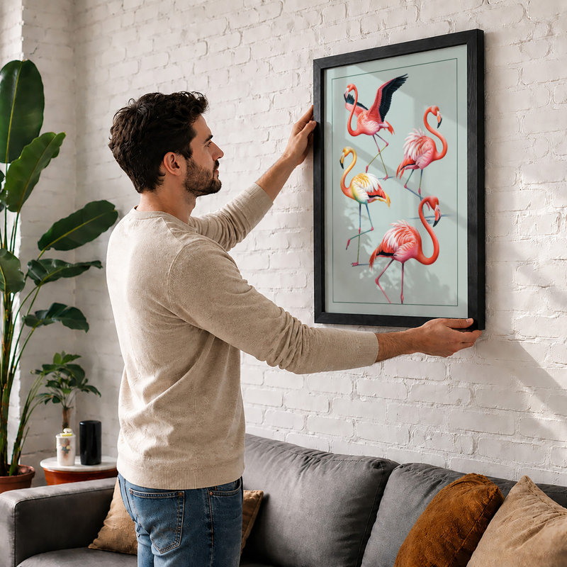 Flamingo Grace Boho - Framed Print, Black, A4 - 29.7 x 21.0 cm