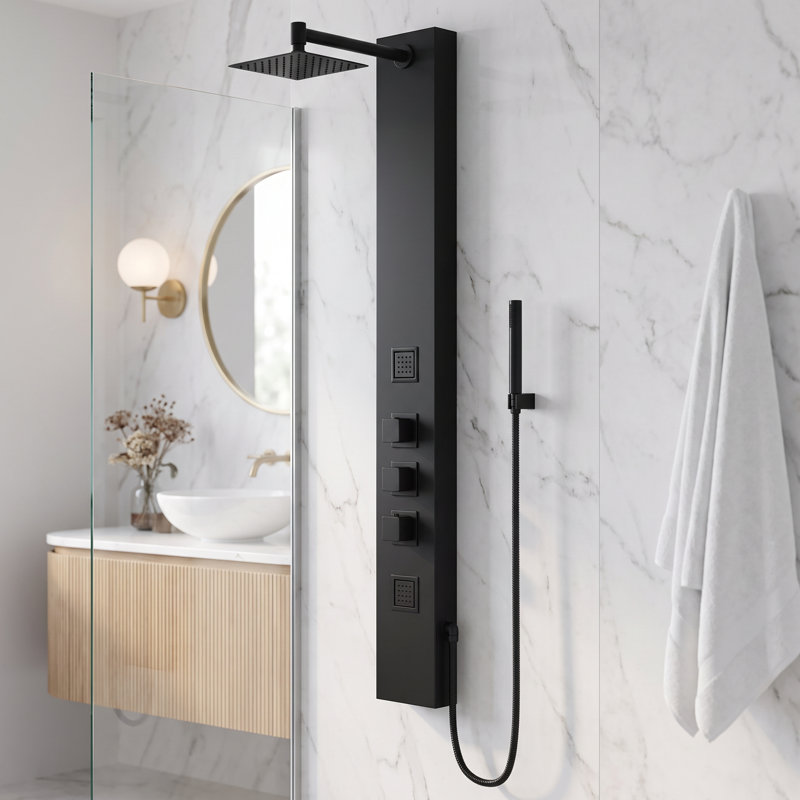 Panneau de douche 55,13 po avec tête fixe Rector, Noir mat