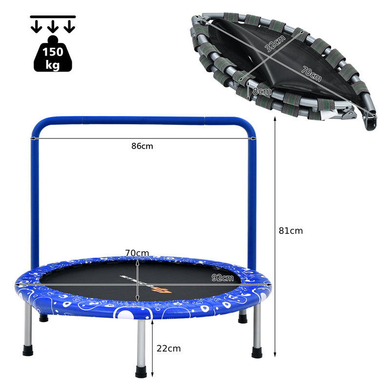 Wang Freeport Park ft Round Kid / Toddler Trampoline with Handlebar, Blue/Black