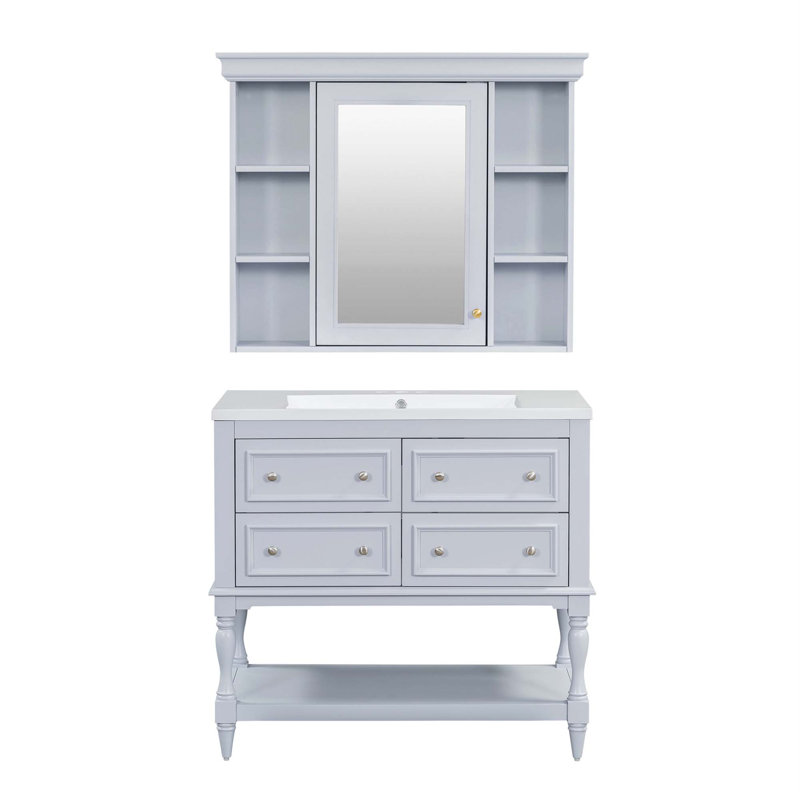 Meuble-lavabo avec armoire à pharmacie 36 po Giunta, armoire à miroir moderne avec tablette réglable, armoire de rangement pour salle de bain avec 4 tiroirs