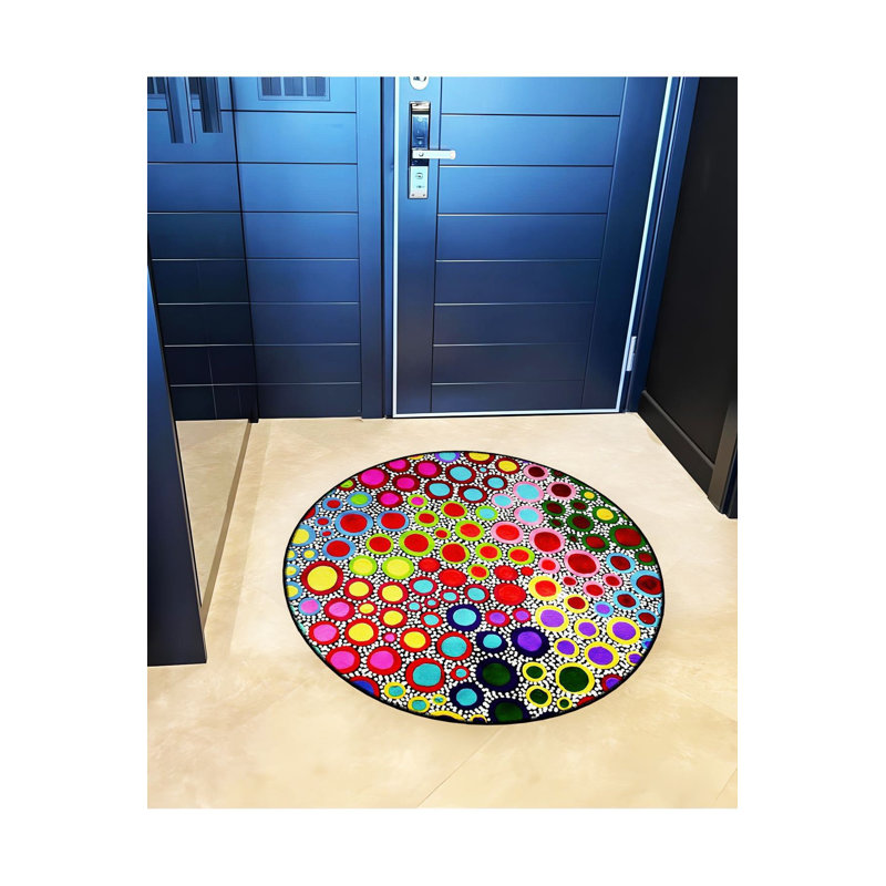 Tapis rond rond multicolore lavable à la machine, Sous-tapis rond 3 pi 11 po inclus