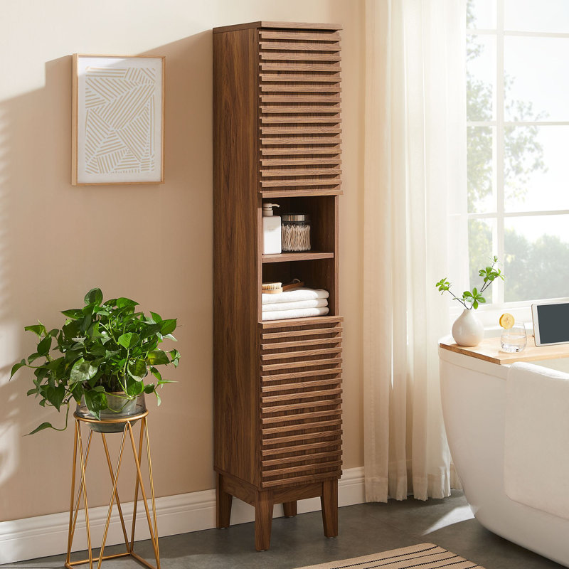 Render Tall Narrow Bathroom Storage Cabinet, Walnut