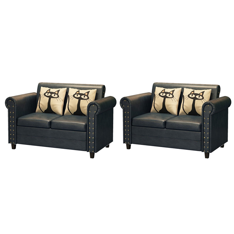 Banc rembourré en similicuir Vintage, Bleu acier