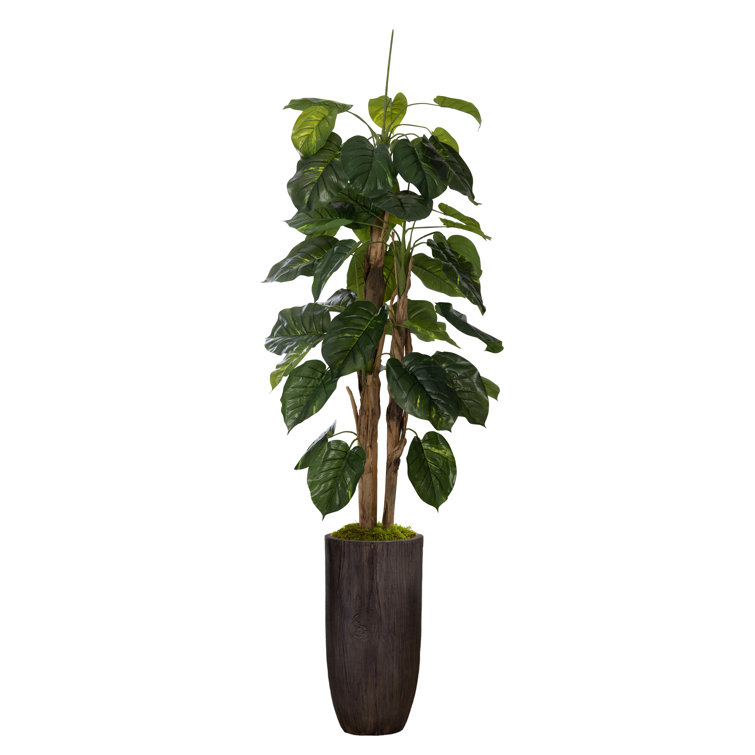 Panama 88.25'' Faux Devil's Ivy (Scindapsus Aureus) Tree in Stone Planter